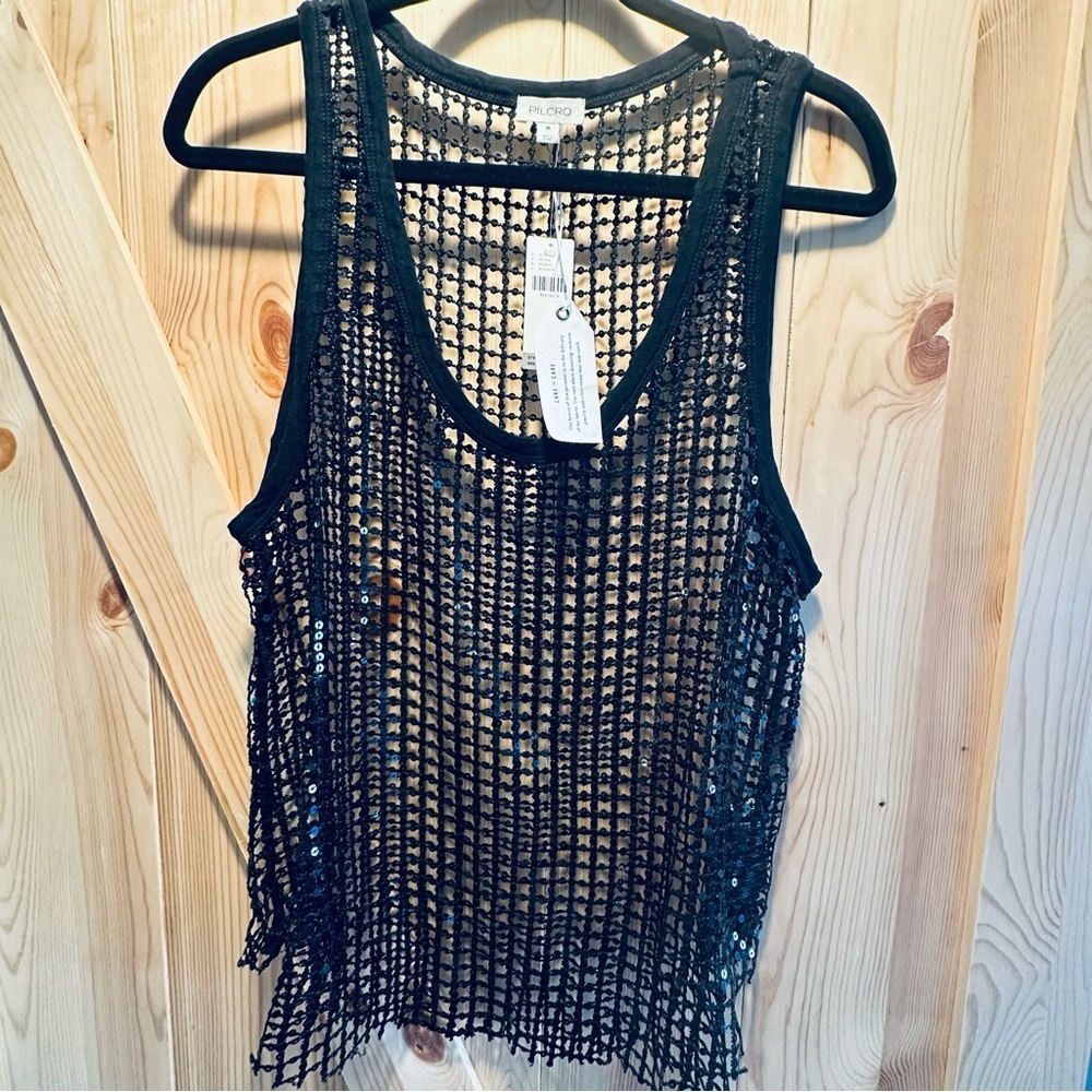 NWT Pilcro Sheer Sequin Tank - M - Picture 5 of 10
